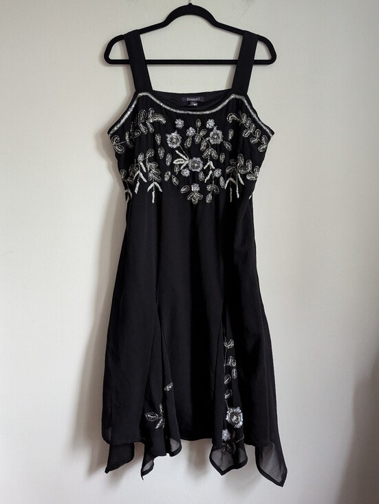 Roaman's Dresses & Skirts - Vintage 00s Does 20s Square Neck Beaded Sequin Asymmetrical Midi Shift Dress